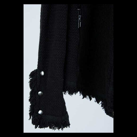Nic + Zoe Womens Black Textured Fringe Mixed Jacket XL *FLAWED* - Picture 2 of 4